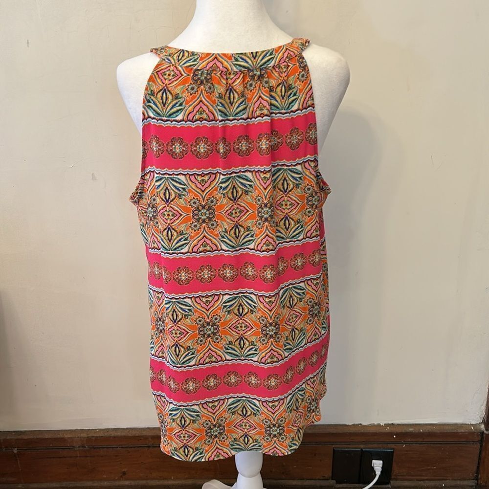 Rose & Olive Vibrant Pink and Orange Sleeveless Blouse Size L EUC - Picture 5 of 10